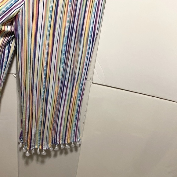 Hailey Lyn Rainbow Stripe Wide Leg Tassel Pants Multicolor Drawstring Sz Large - Picture 6 of 9